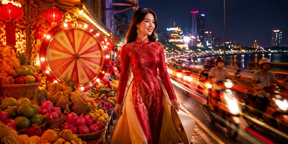 Chợ đêm sôi động vùng sông Mekong với không khí lễ hội và ánh đèn lung linh gợi cảm hứng may mắn